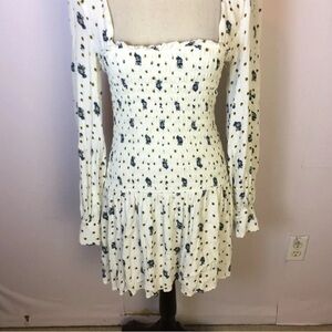 Free People White Dress with Blue Floral Pattern